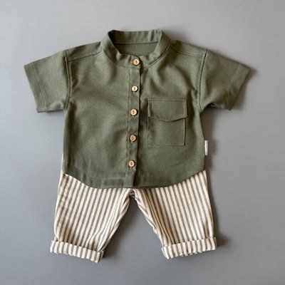 Лляні штани "Summer Stripes" та сорочка "Olive" kostyum(Linen)-(shtanySummStr+sorochOlive)-74 фото